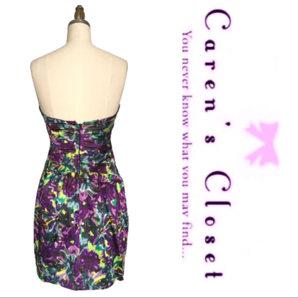 BCBGMaxazria Purple Floral Strapless Mini Dress - Picture 4 of 9